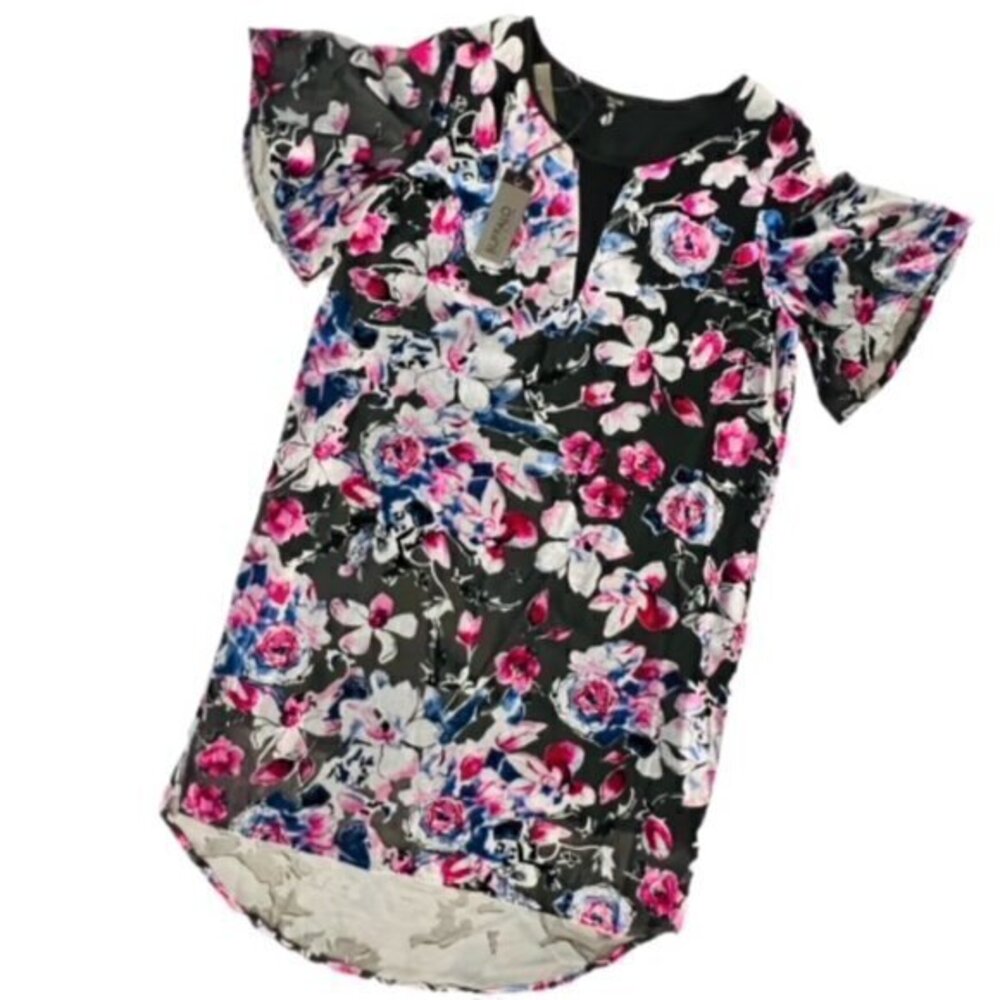 Buffalo David Bitton Black Floral Velvet Short Sleeve Dress Women's Size Medium
